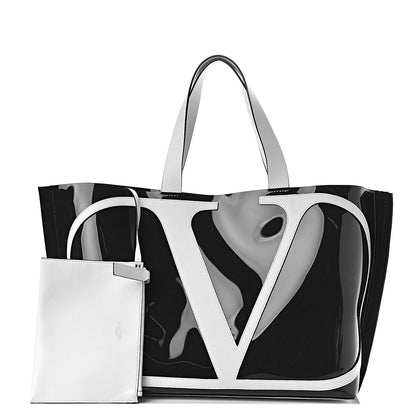 Valentino Garavani Patent Large Escape Tote Black White 1 of 13