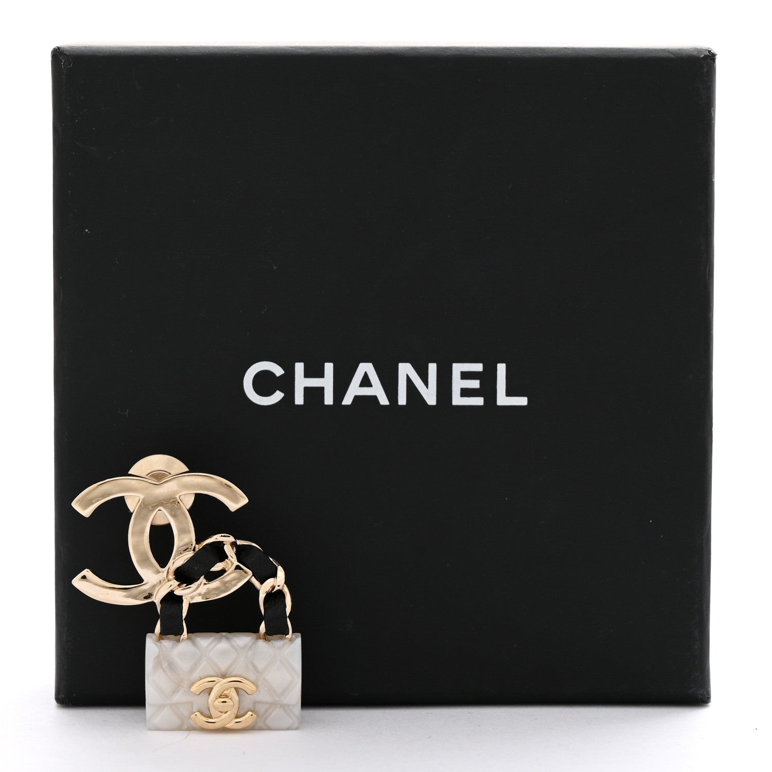 Chanel Resin Lambskin CC Flap Bag Brooch Gold White Black 5 of 5