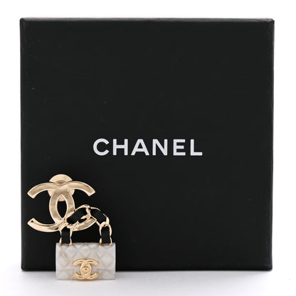 Chanel Resin Lambskin CC Flap Bag Brooch Gold White Black 5 of 5