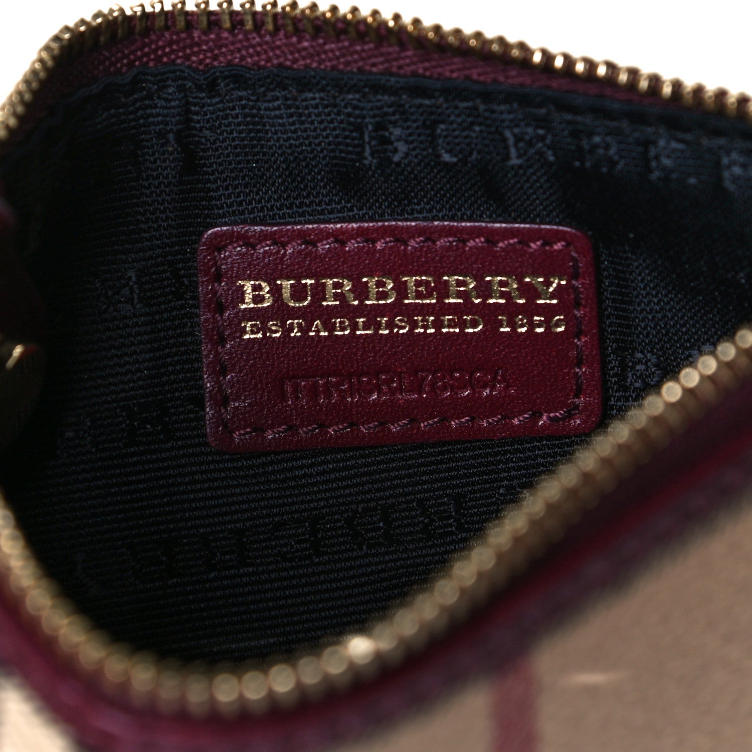 Burberry Haymarket Check Key Ring Coin Case Burgundy 6 of 8