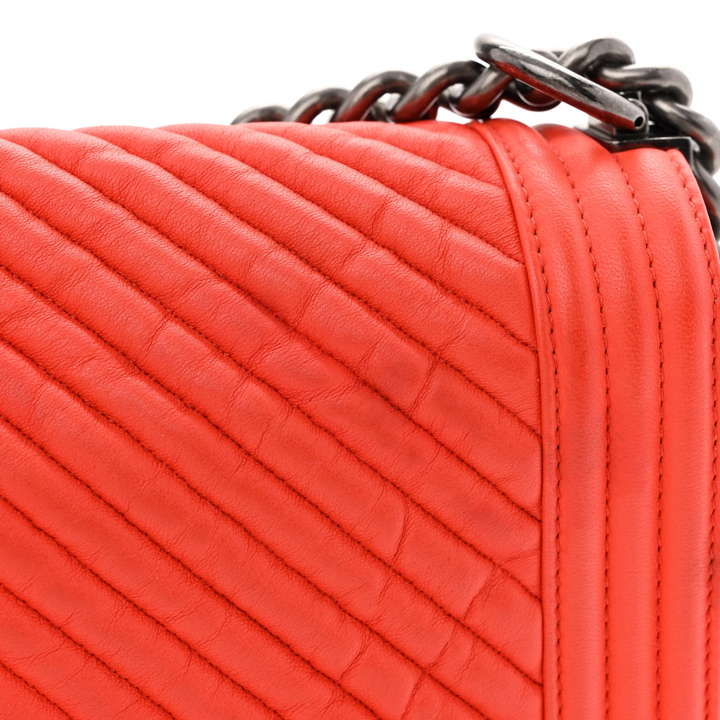 Wrinkled Lambskin Chevron Quilted Medium Boy Flap Orange