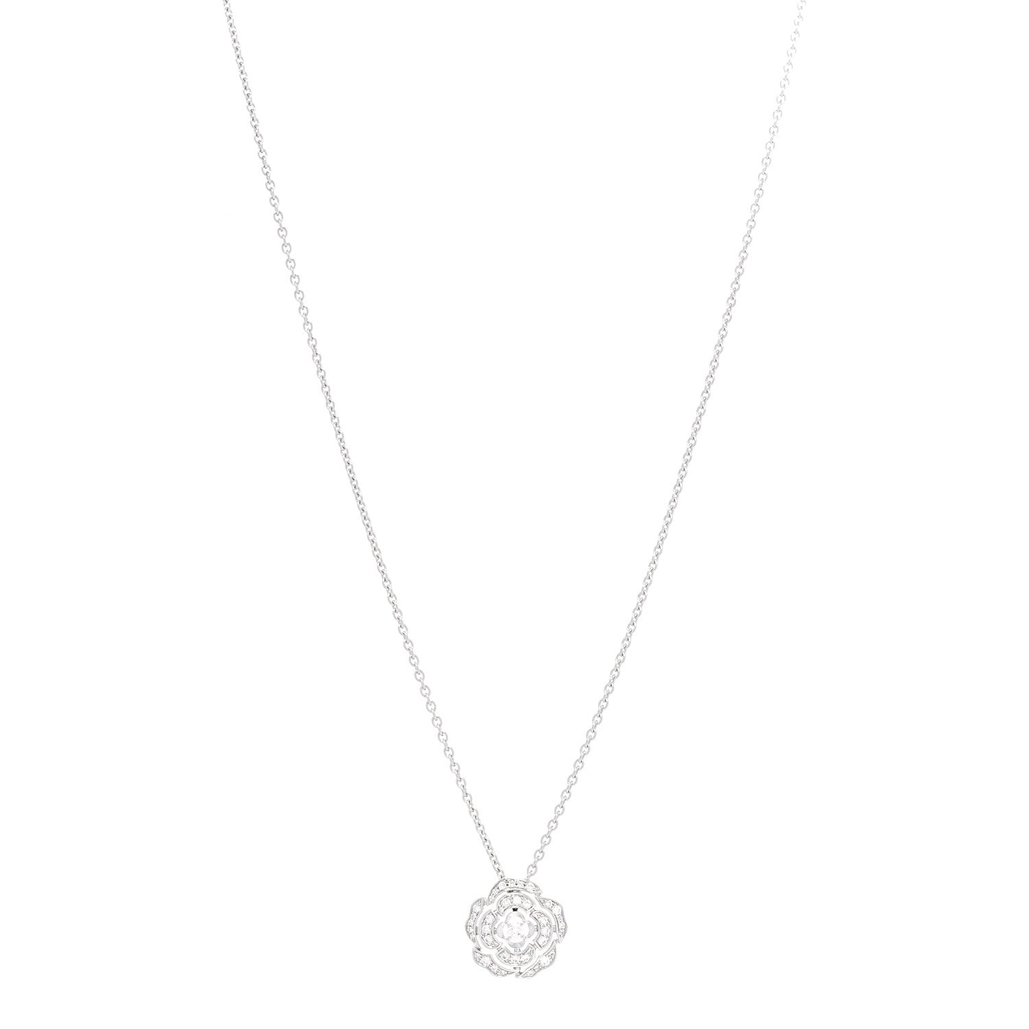 Chanel 18K White Gold Diamond Bouton de Camelia Pendant Necklace 1 of 4