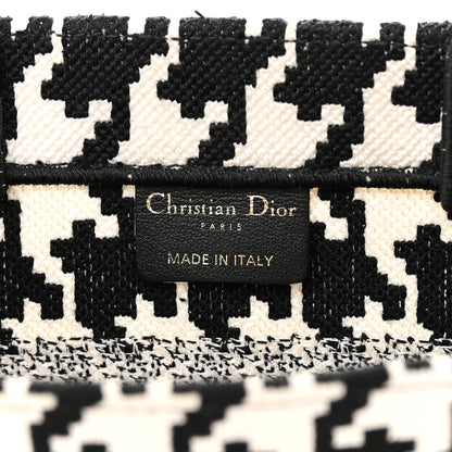 Christian Dior Canvas Houndstooth Embroidered Small Book Tote Black White 6 of 13