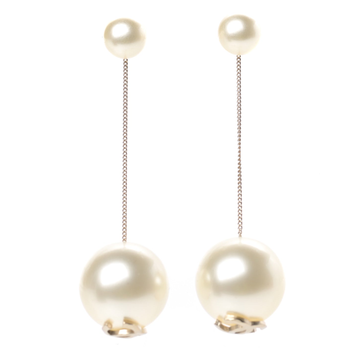 Pearl CC Chain Drop Earrings Gold