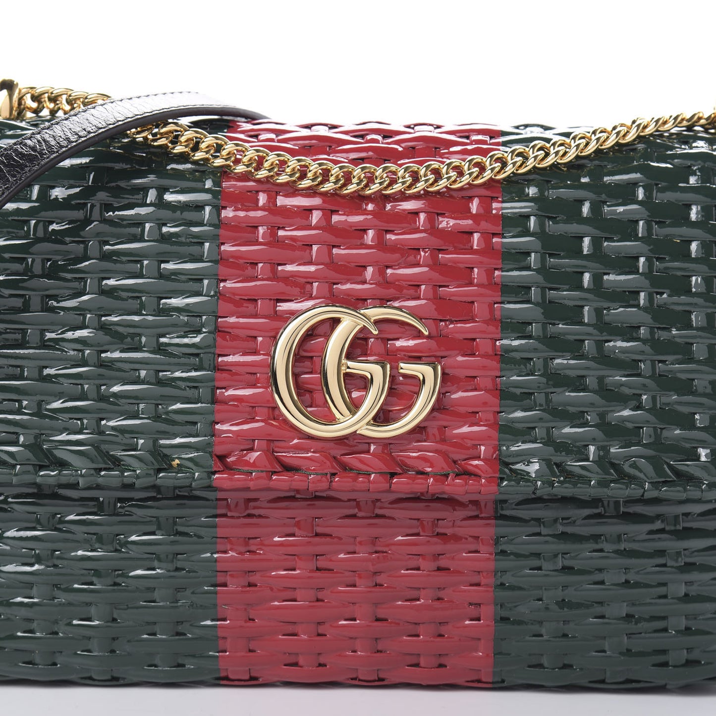 Glazed Wicker Stripe Small Cestino Shoulder Bag Green