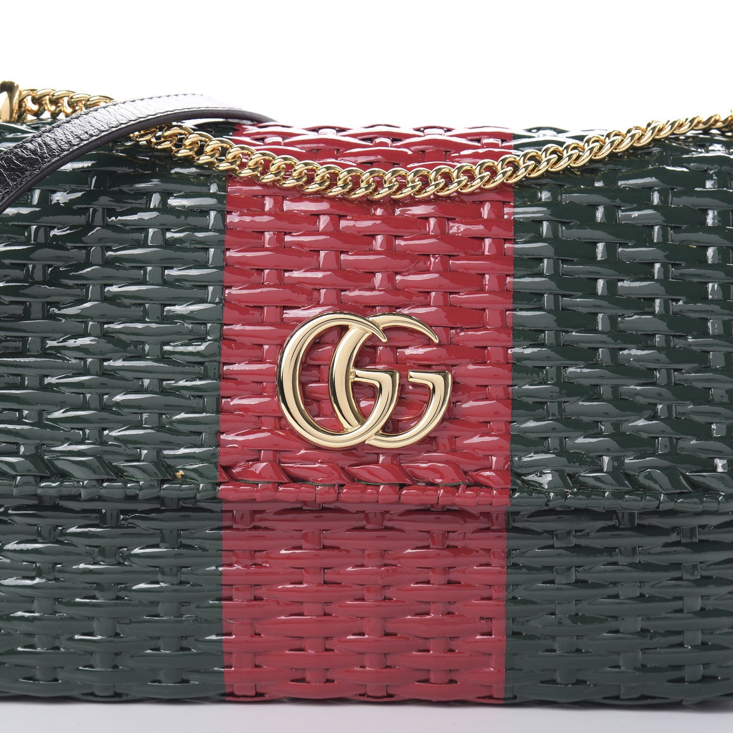 Gucci Glazed Wicker Stripe Small Cestino Shoulder Bag Green 8 of 11
