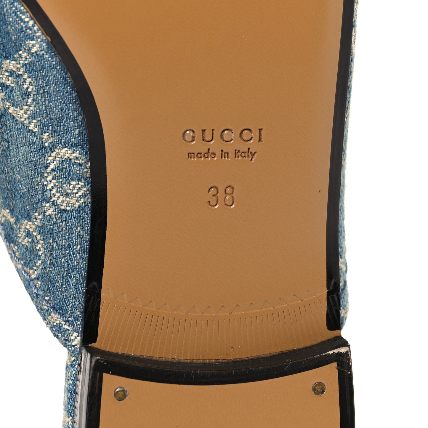 New Denim GG Malaga Kid Womens Princetown Slippers 38 Light Blue Royale