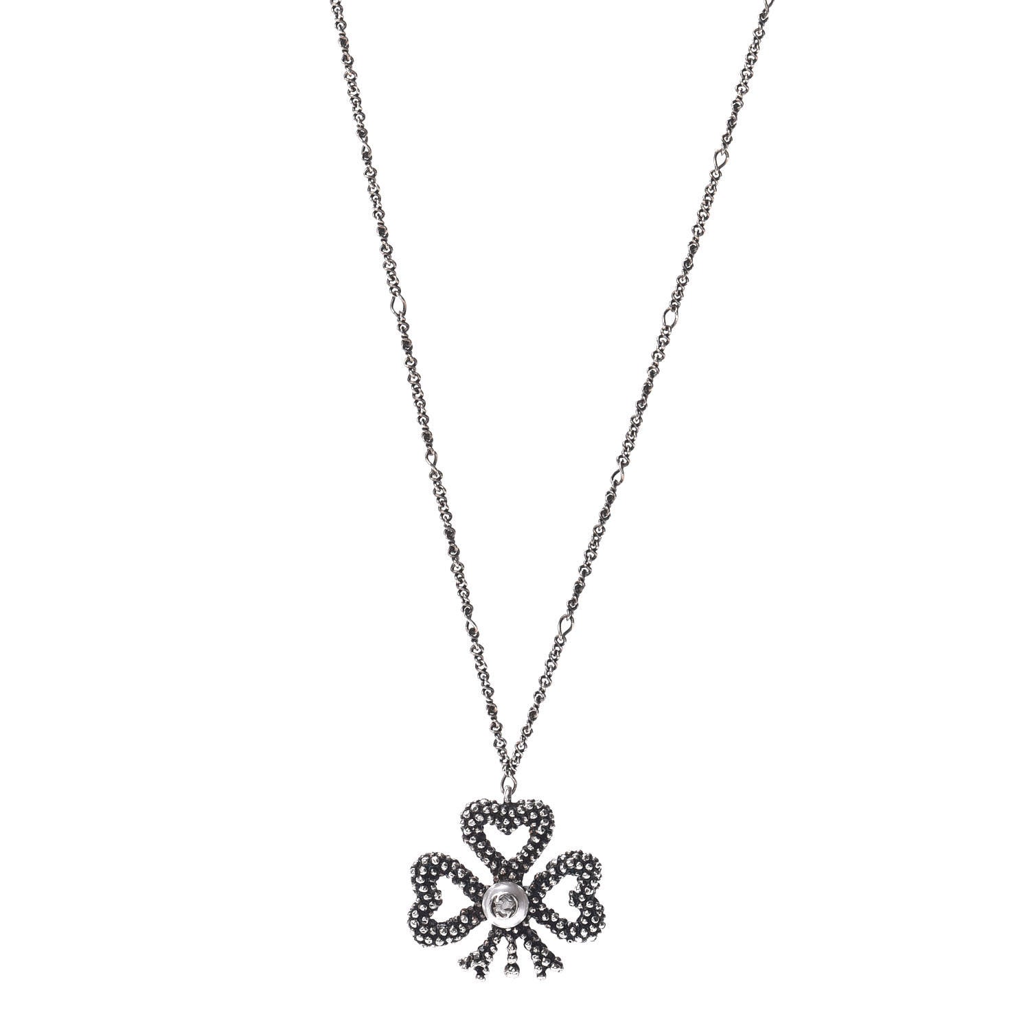 Gucci Sterling Silver Heart Ribbon Pendant Necklace 1 of 4