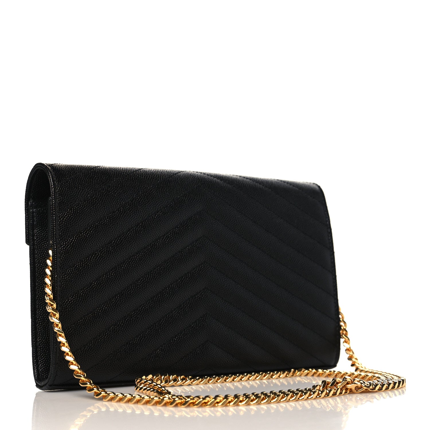 Saint Laurent Grain De Poudre Matelasse Chevron Monogram Chain Wallet Black 3 of 8