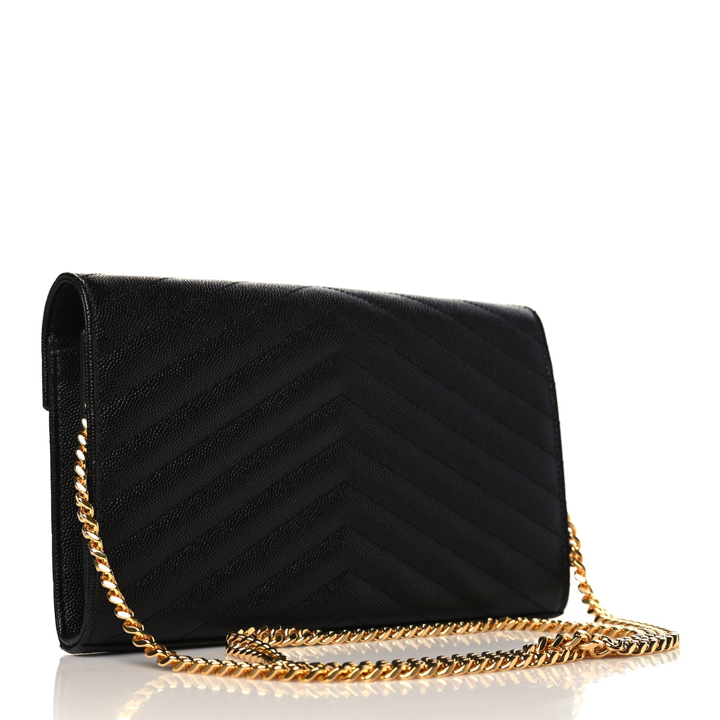 Grain De Poudre Matelasse Chevron Monogram Chain Wallet Black