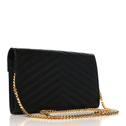 Saint Laurent Grain De Poudre Matelasse Chevron Monogram Chain Wallet Black 3 of 8