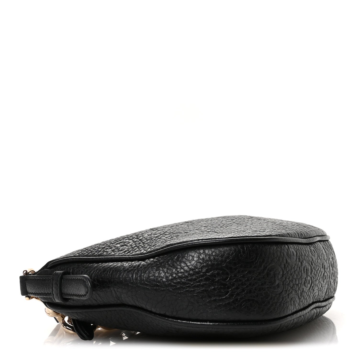 Gucci GG Grainy Calfskin Emblem Small Half Moon Shoulder Bag Black 4 of 11