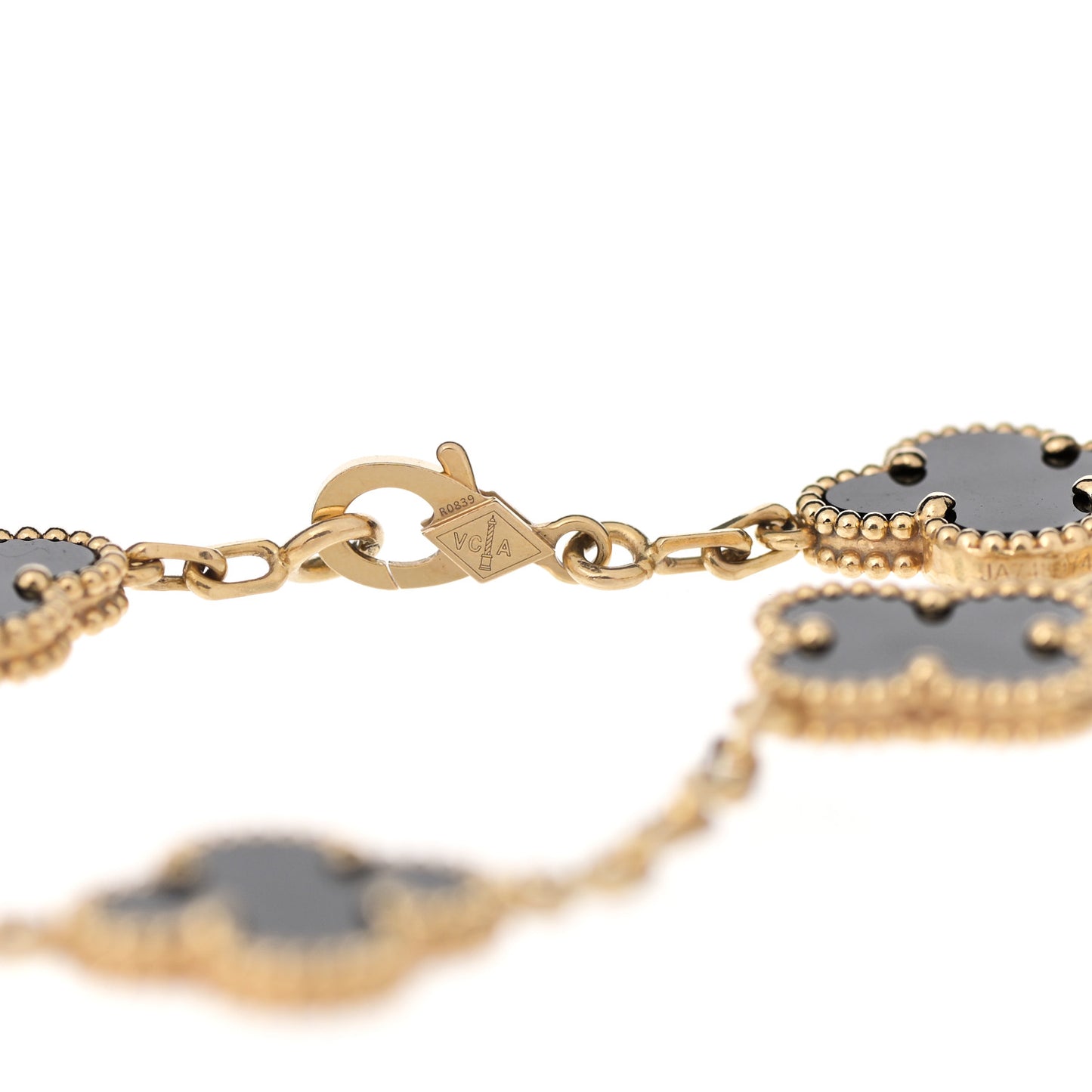 18K Yellow Gold Black Onyx 5 Motifs Vintage Alhambra Bracelet