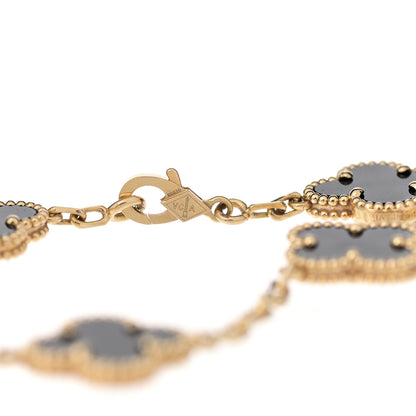 Van Cleef & Arpels 18K Yellow Gold Black Onyx 5 Motifs Vintage Alhambra Bracelet 4 of 7