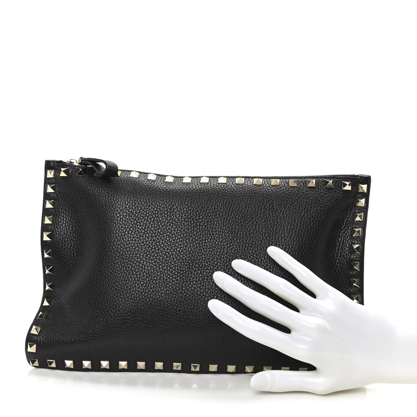 Calfskin Rockstud Zip Pouch Black Black