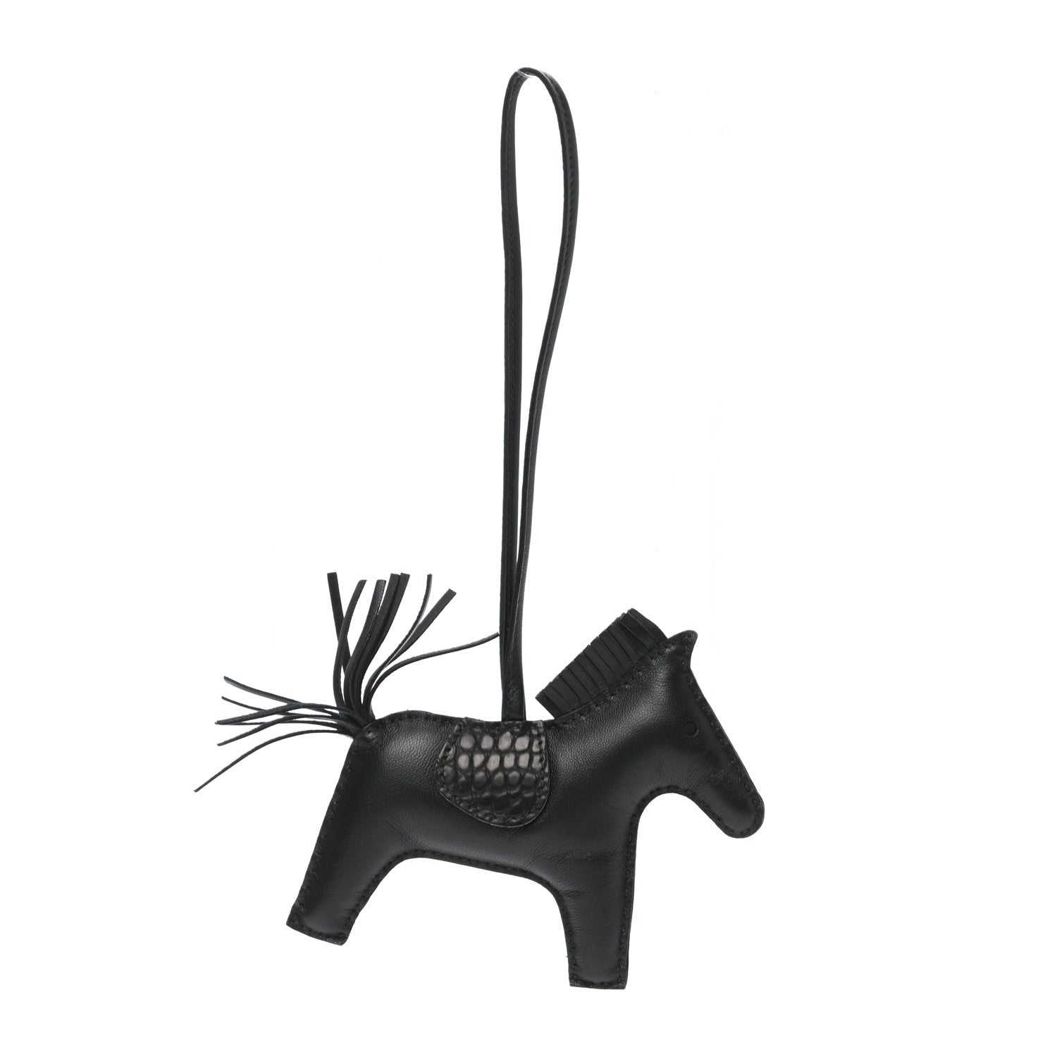 Hermes Milo Lambskin Matte Alligator Touch Grigri Rodeo Horse Bag Charm MM So Black 1 of 5