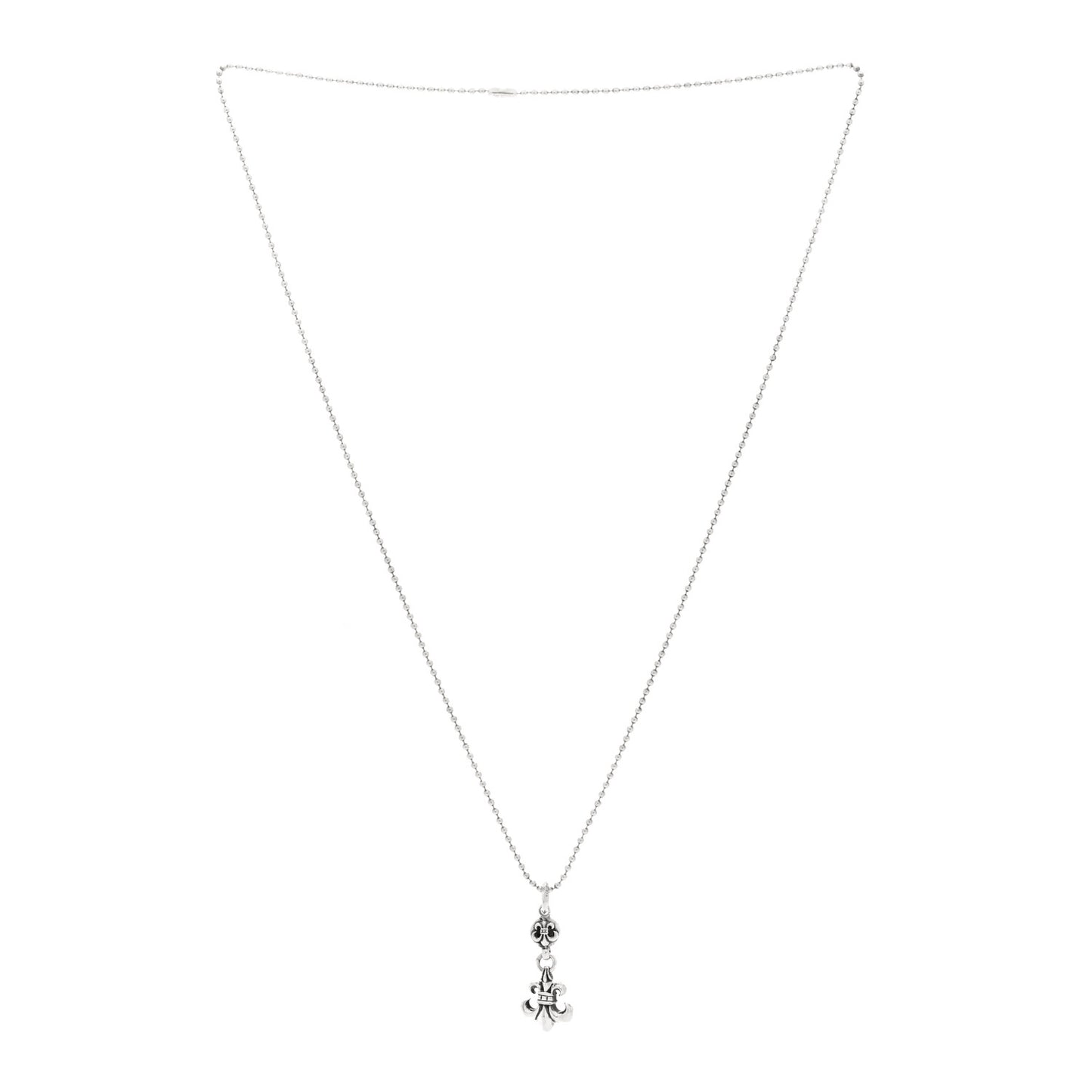 Sterling Silver Ball BS Fleur de Lis Pendant Necklace