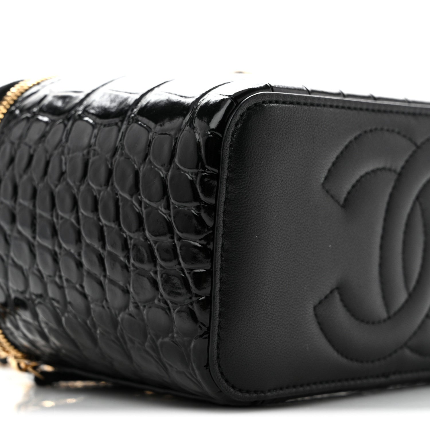 Chanel Calfskin Crocodile Embossed Exoticoco Small Top Handle Vanity Case With Chain Black 9 of 12