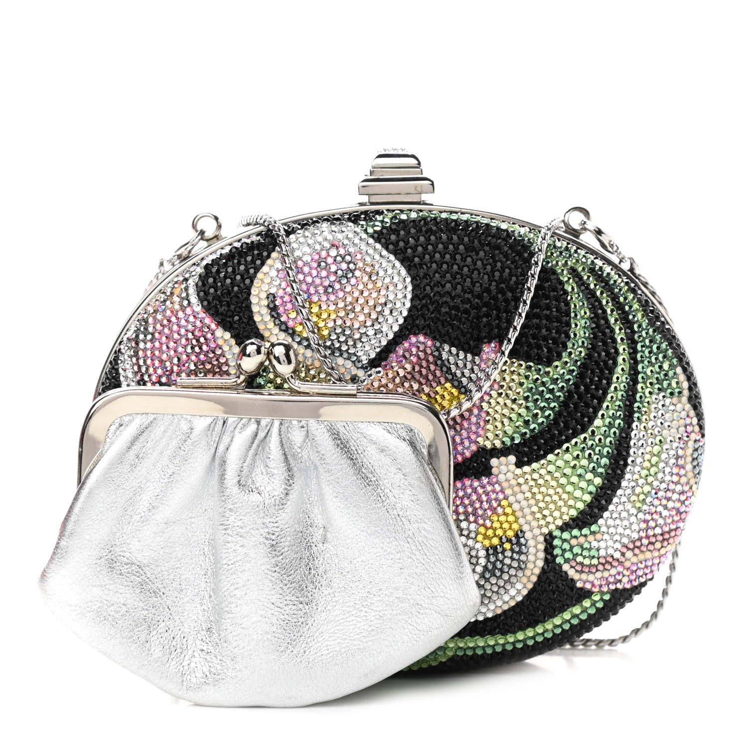Judith Leiber Swarovski Crystal Flower Minaudiere Clutch Gold Multicolor 1 of 10