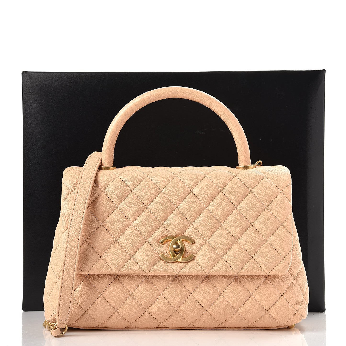 Caviar Quilted Small Coco Handle Flap Light Beige