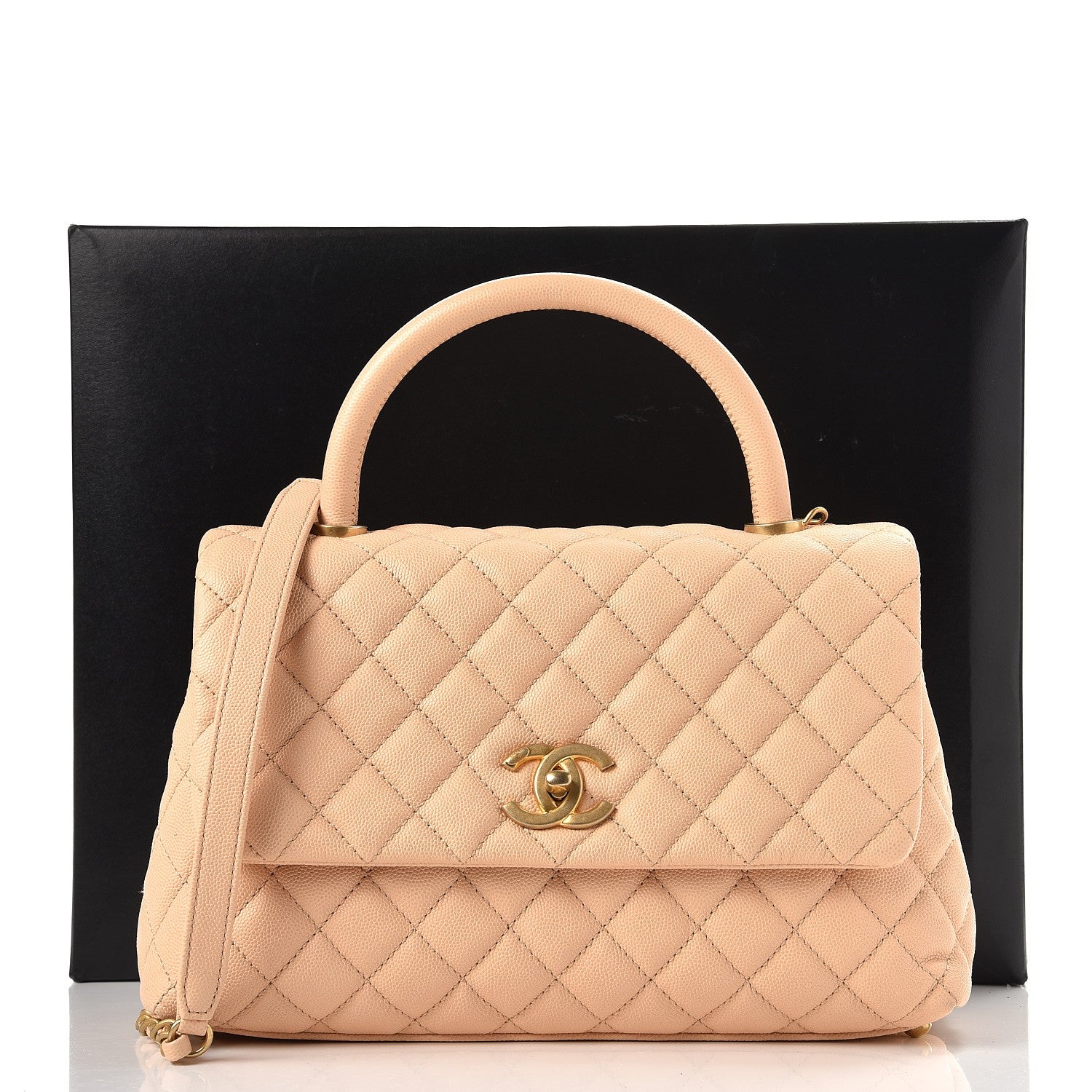 Chanel Caviar Quilted Small Coco Handle Flap Light Beige 9 of 9