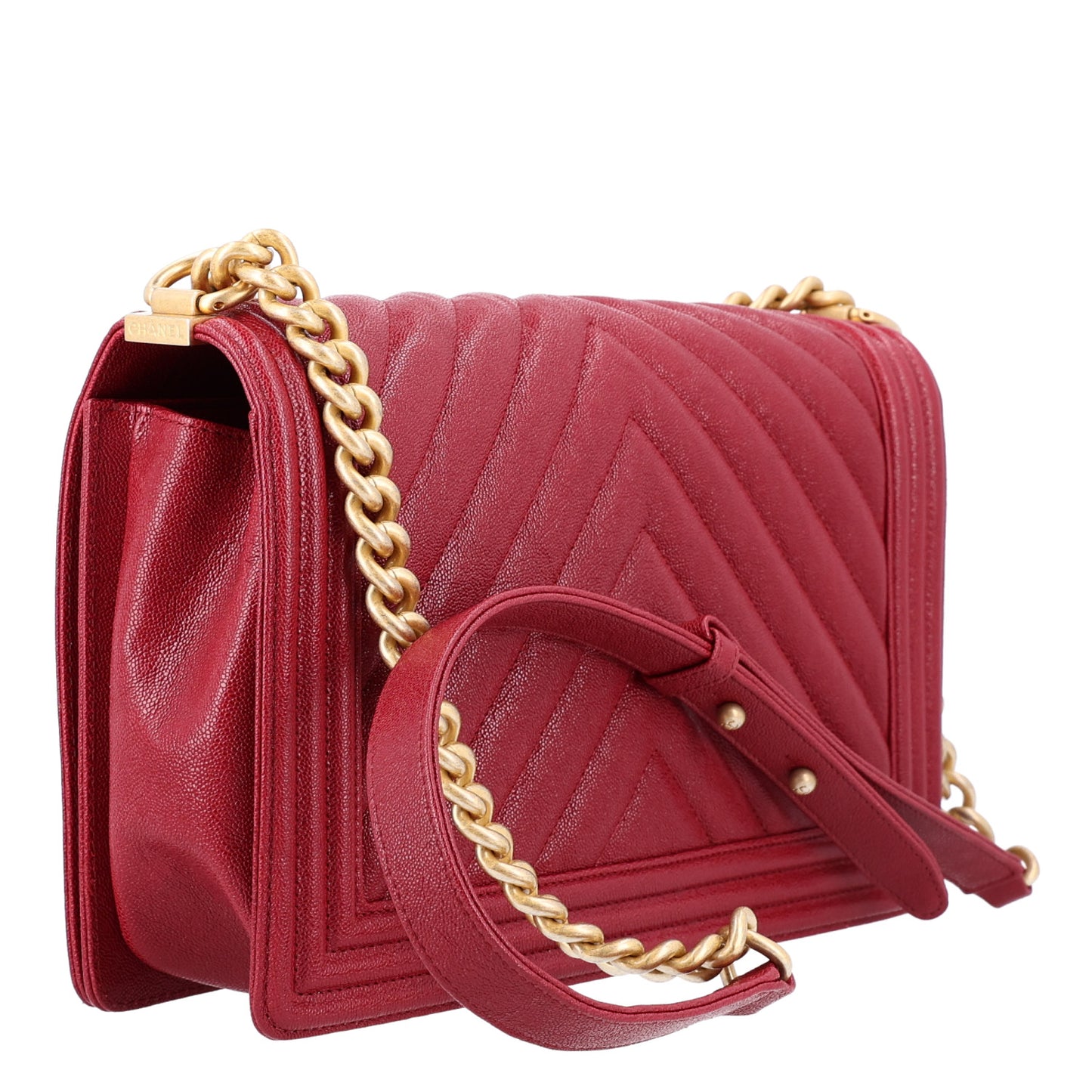 Caviar Chevron Quilted Medium Boy Flap Red