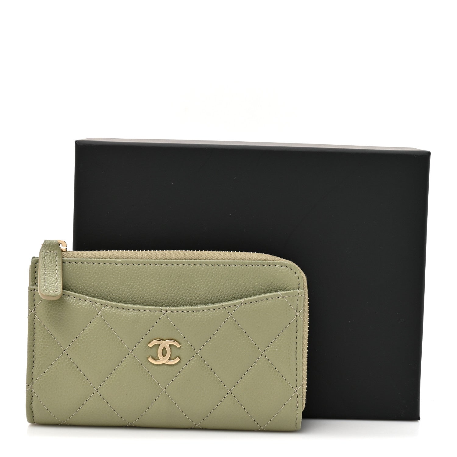 Chanel Caviar Quilted CC Zip Around Card Holder Khaki 8 of 8