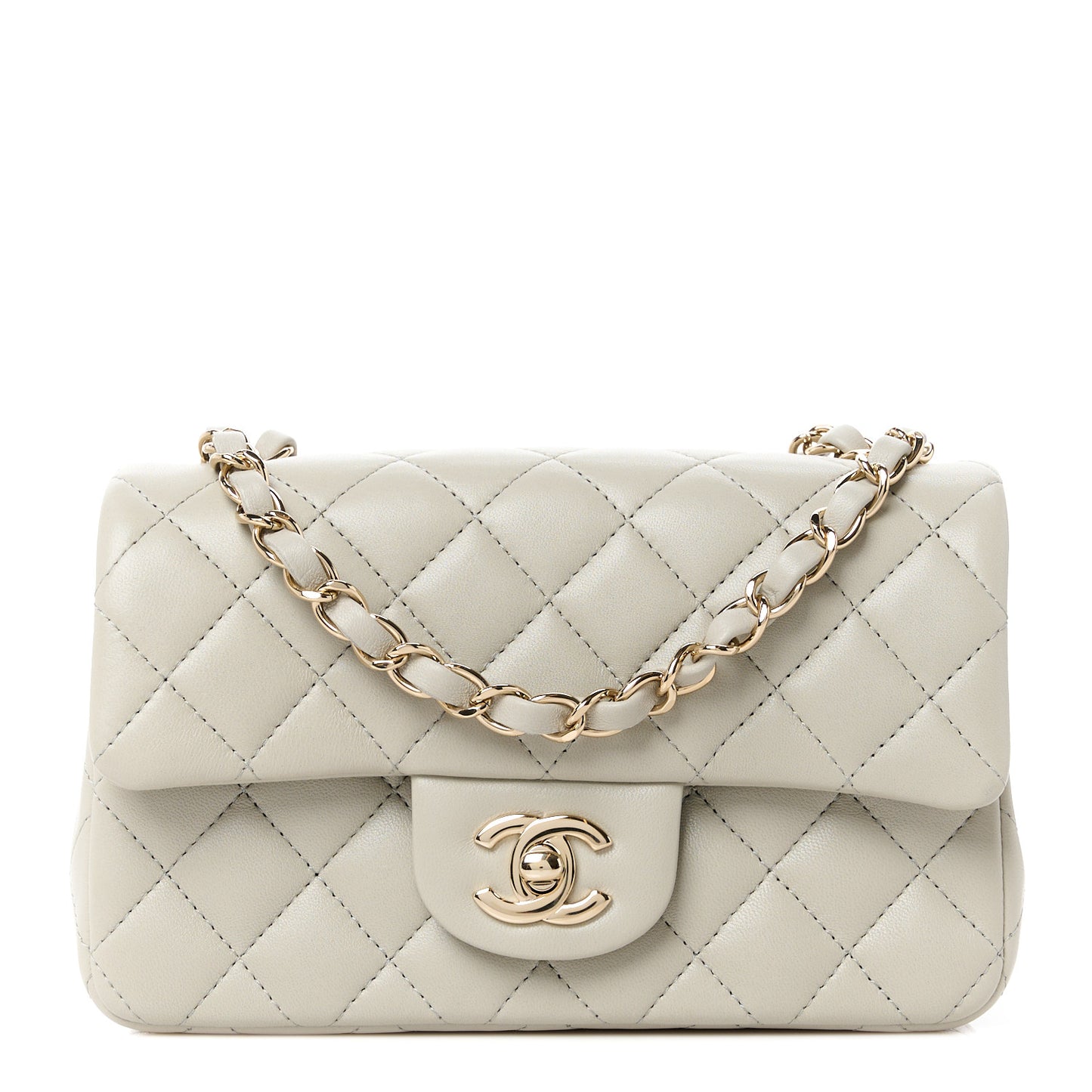 Lambskin Quilted Mini Rectangular Flap Grey