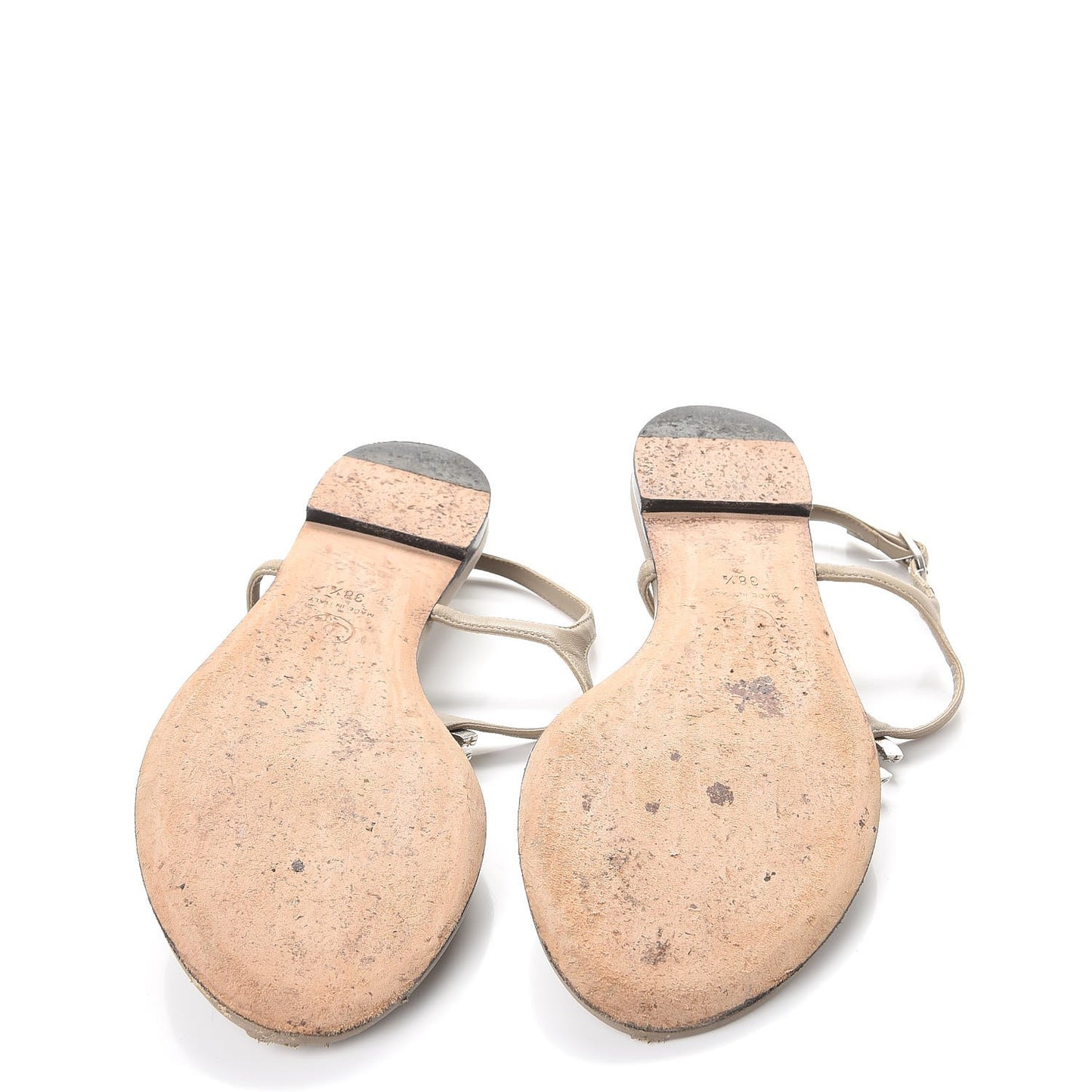 Lambskin Crystal CC Thong Sandals 38.5 Beige
