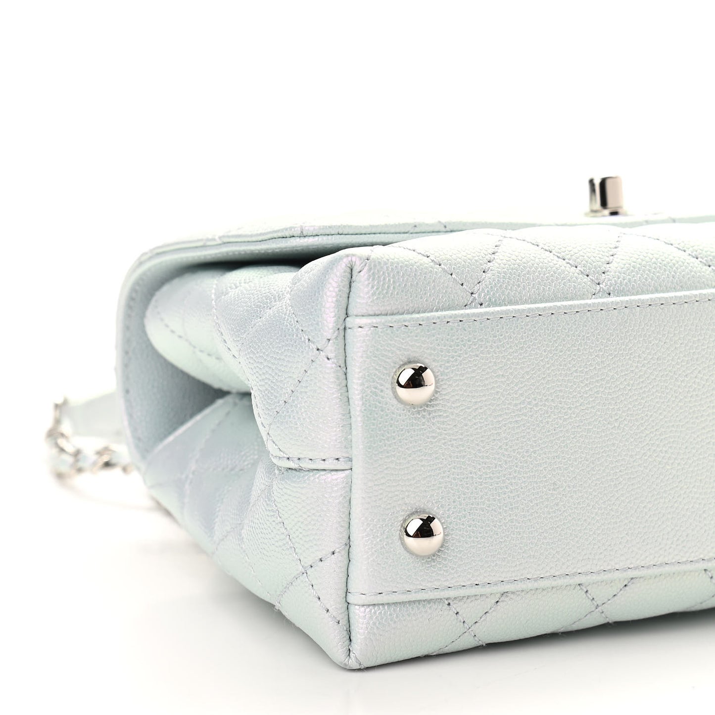 Iridescent Caviar Quilted Mini Coco Handle Flap Light Blue
