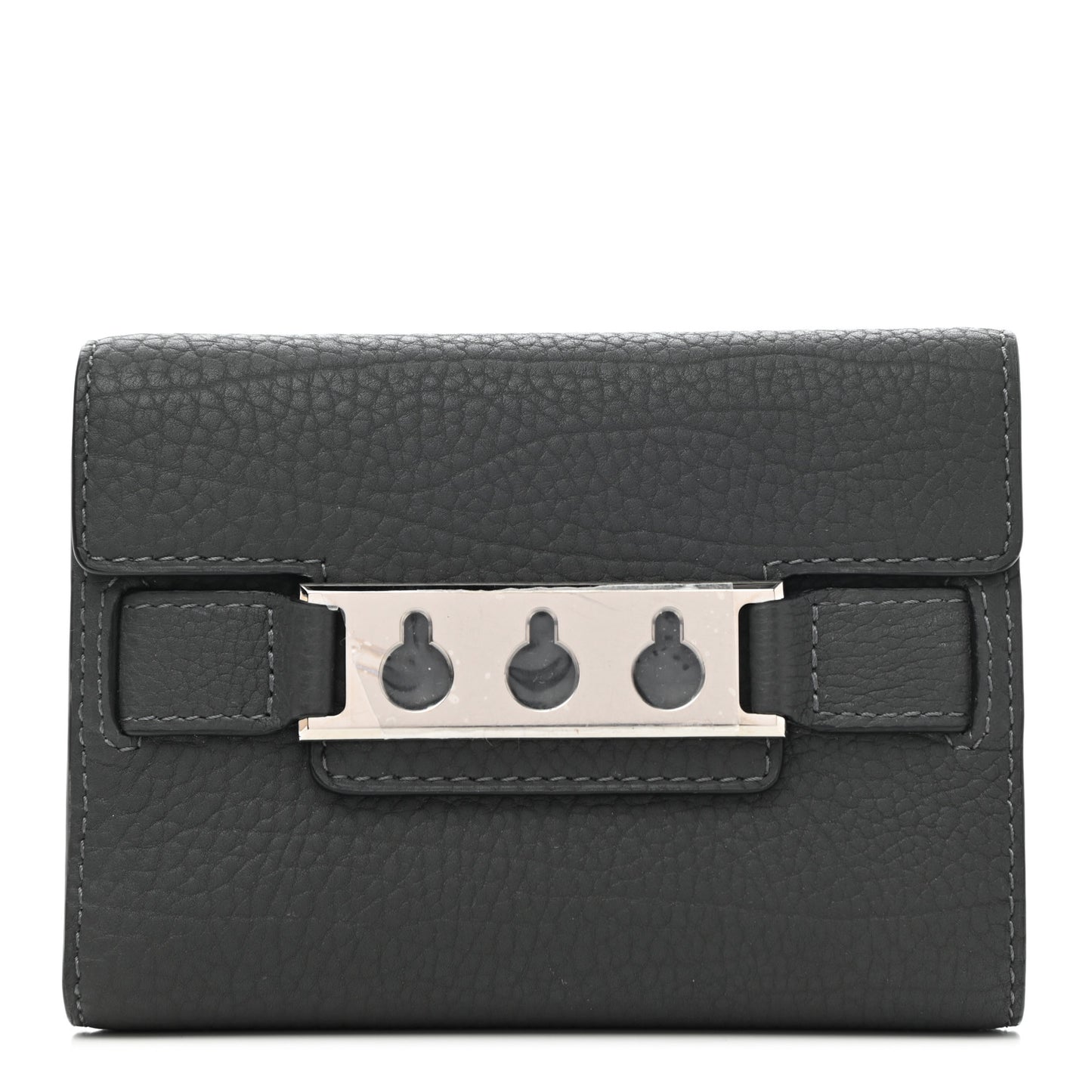 Crispy Calfskin Tempête Compact Wallet Grey