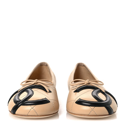 Chanel Lambskin Quilted CC Cambon Ballet Flats 38 Beige Black 3 of 11