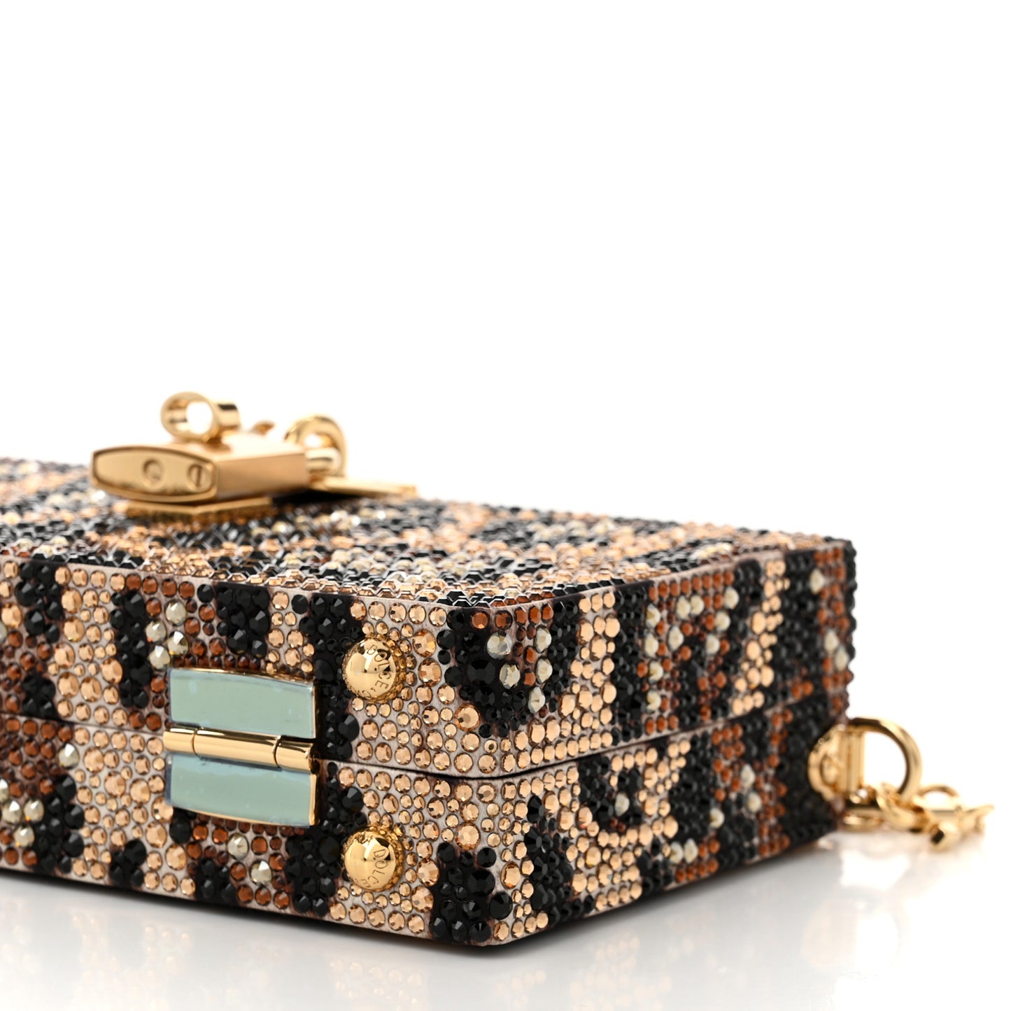 DOLCE GABBANA Satin Crystal Embellished Box Leopard