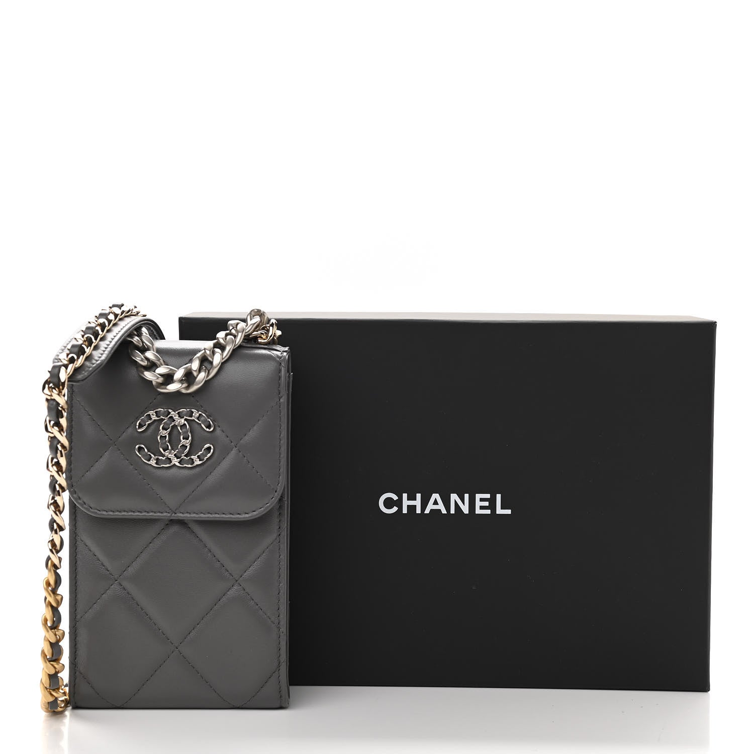 Chanel Lambskin Quilted Chanel 19 Phone Holder With Chain Grey 15 of 15