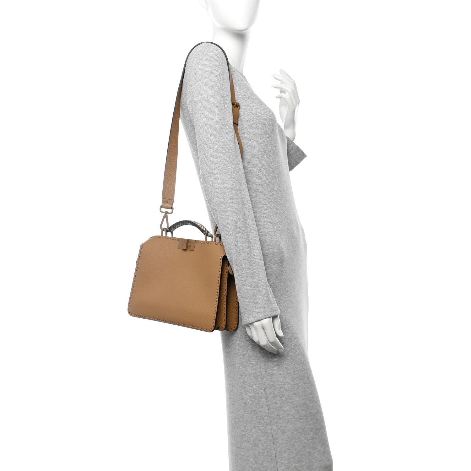 Fendi Cuoio Romano Vitello Elaphe Cover Sellerissima Monochrome Mini Peekaboo I SEE U Satchel Cammello 2 of 10