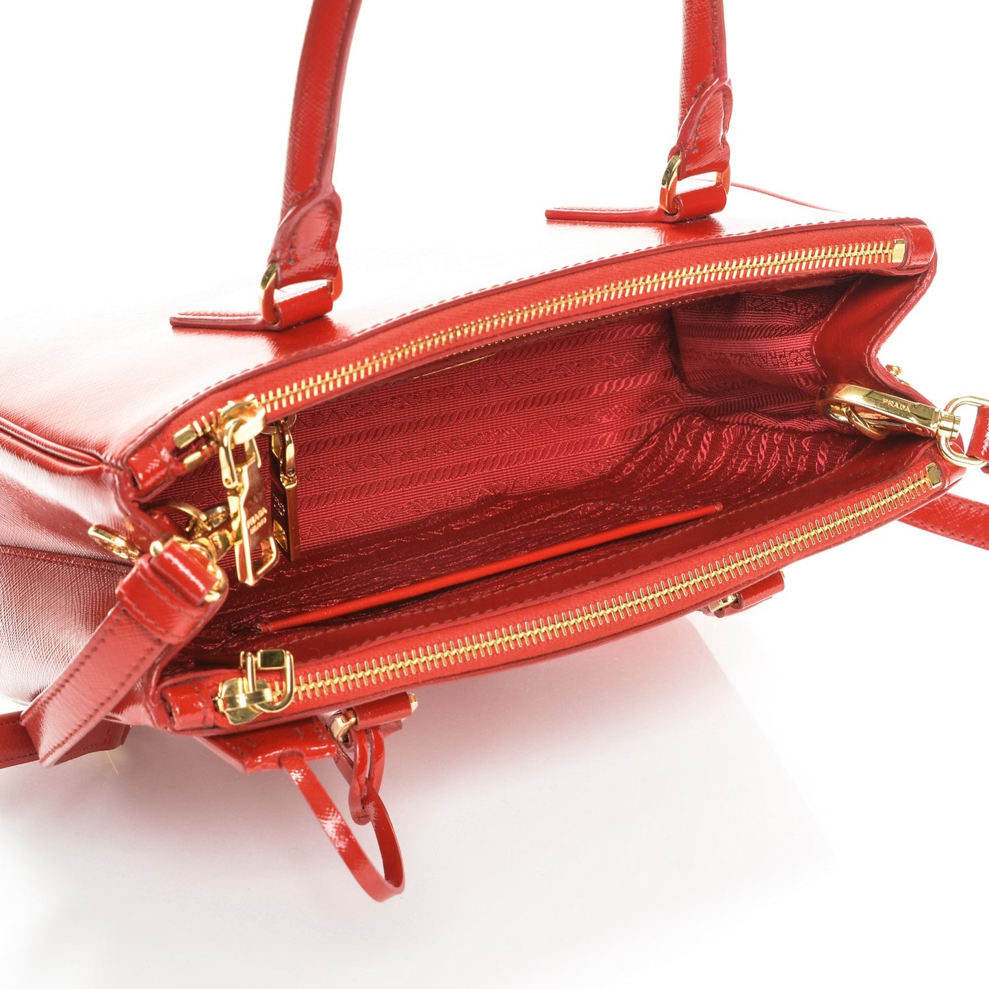 Saffiano Vernice Mini Galleria Double Zip Tote Rosso