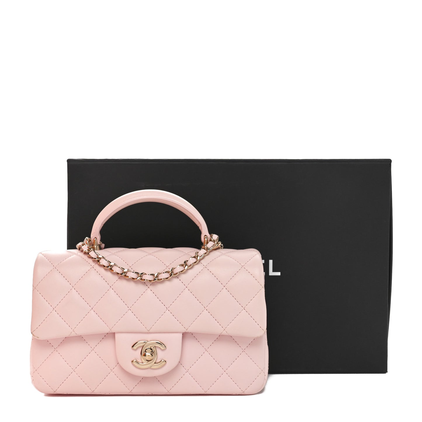Lambskin Quilted Mini Top Handle Rectangular Flap Light Pink