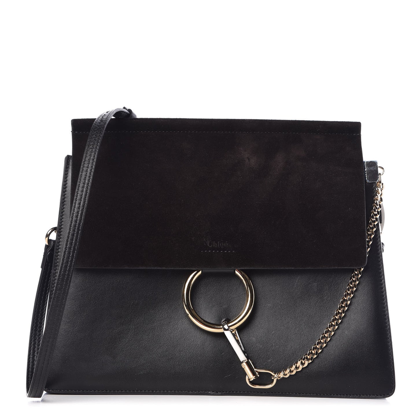 Suede Calfskin Medium Faye Shoulder Bag Black
