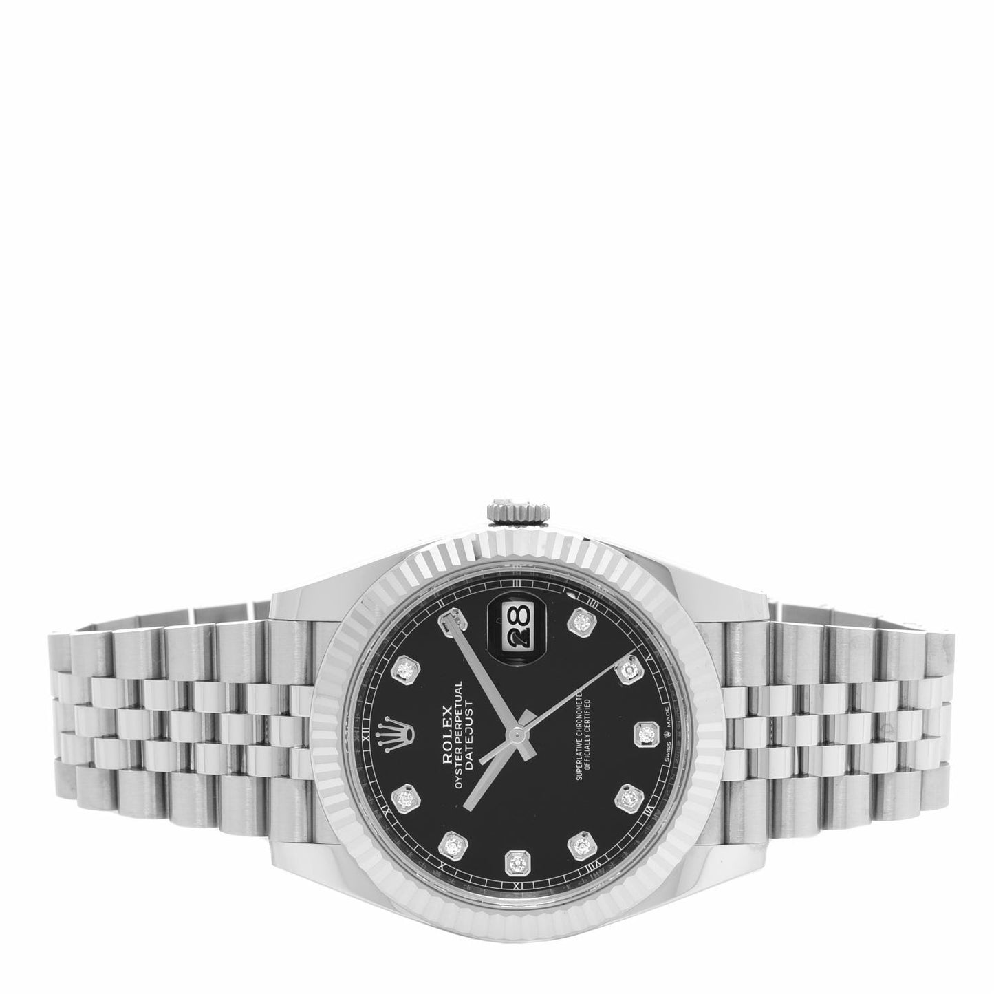 Stainless Steel 18K White Gold Diamond 41mm Oyster Perpetual Datejust Watch Black 116334