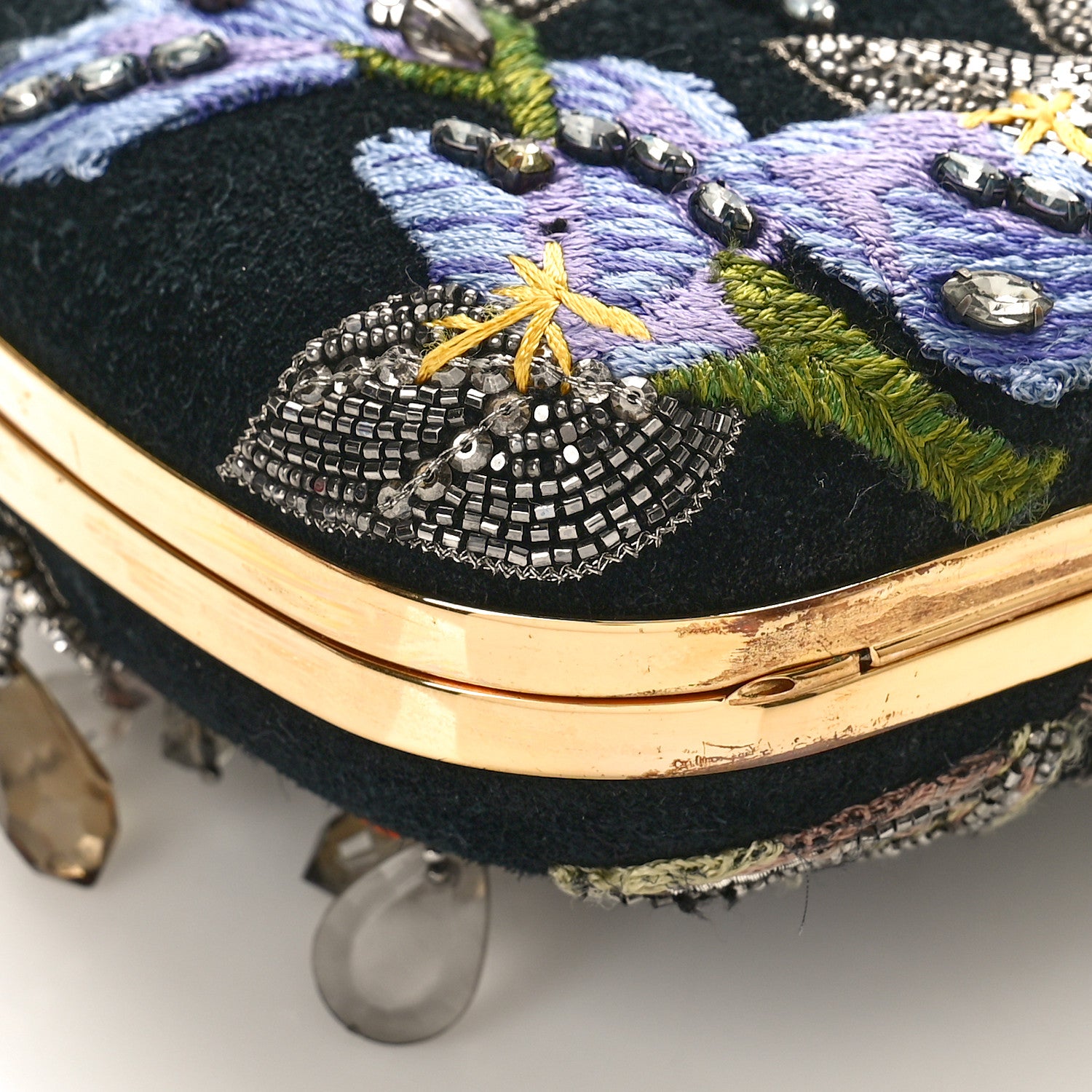 Alexander McQueen Suede Stone Eagle Embroidered Knuckle Box Clutch Black 8 of 9