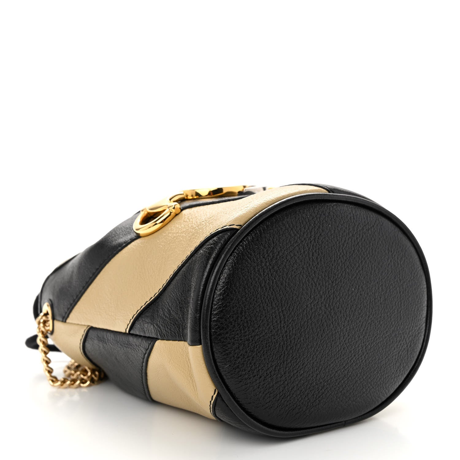 Gucci Calfskin Diagonal Striped Mini Zumi Bucket Bag Black Beige 4 of 9