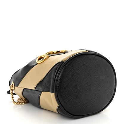 Gucci Calfskin Diagonal Striped Mini Zumi Bucket Bag Black Beige 4 of 9