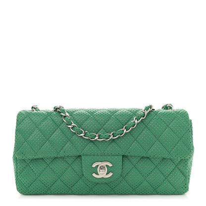 Chanel Lambskin Perforated East West Flap Green 1 of 10