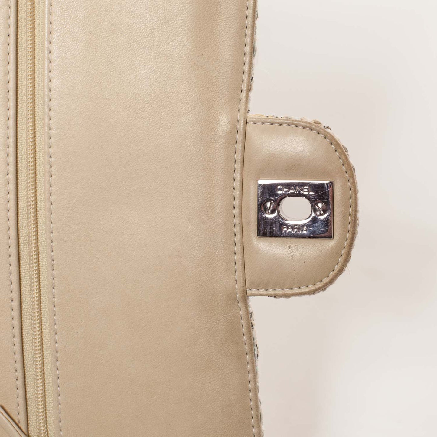 Tweed Medium Double Flap Beige