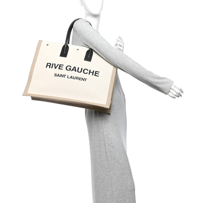 Saint Laurent Linen Calfskin Rive Gauche Tote Greggio Natural 2 of 11