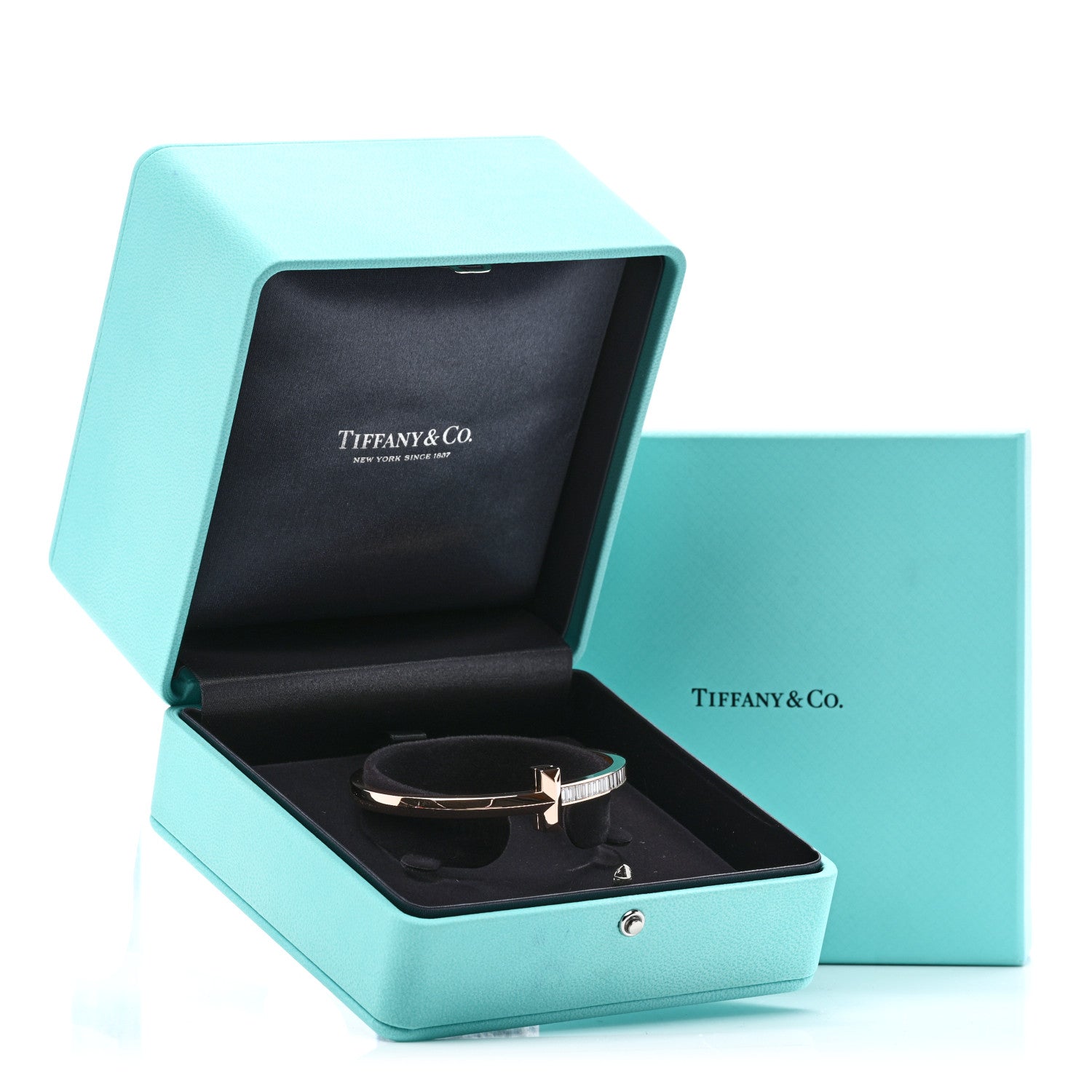 Tiffany 18K Rose Gold Diamond T T1 Wide Baguette Hinged Bracelet 5 of 5