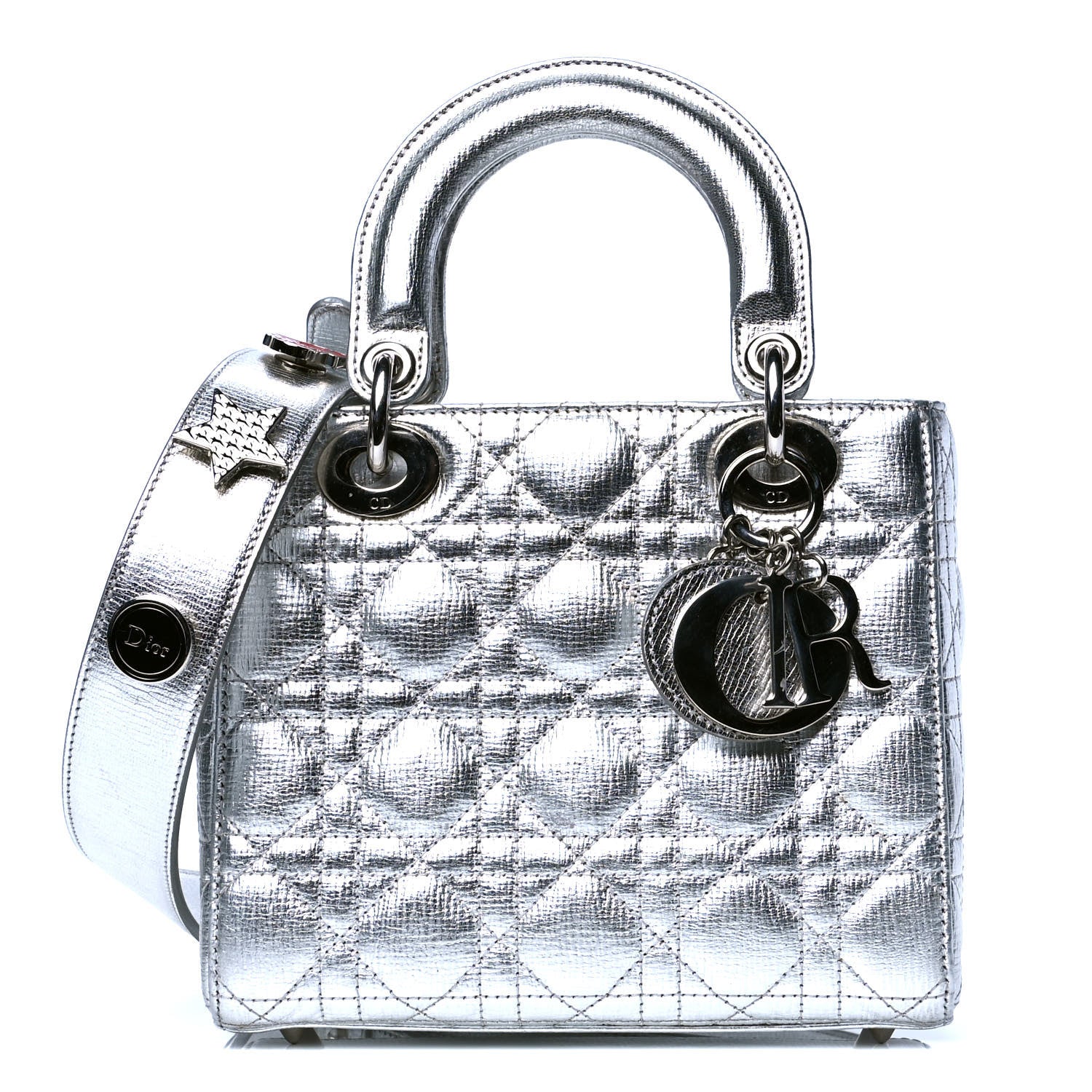 Christian Dior Metallic Grained Calfskin Cannage Small Lucky Badges My Lady Dior Silver 1 of 6