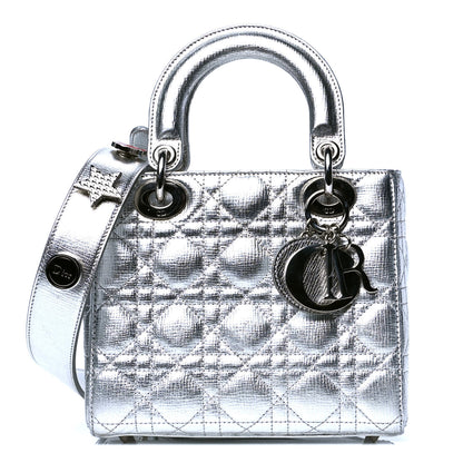 Christian Dior Metallic Grained Calfskin Cannage Small Lucky Badges My Lady Dior Silver 1 of 6