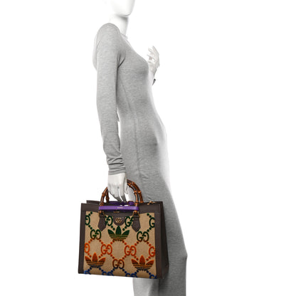 Gucci X ADIDAS Textured Dollar Calfskin Jumbo GG Textured Web Trefoil Logo Medium Diana Tote Bag Beige Brown Multicolor 2 of 10