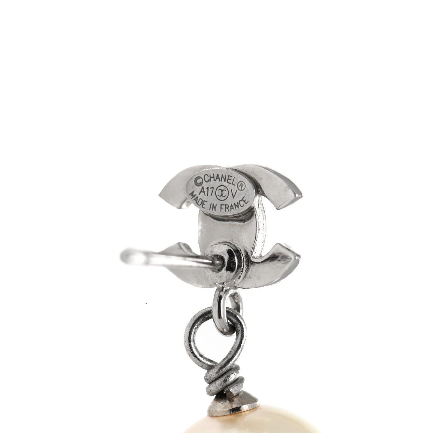 Crystal Pearl CC Drop Earrings Silver Pearly White